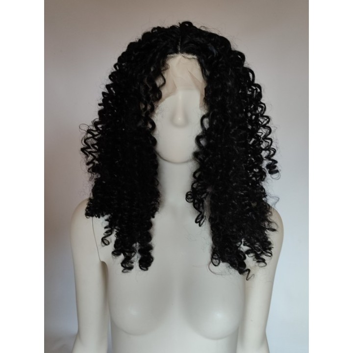 Peruka czarna lace front AFROLOKI czarne gęste loki termoodporna LF011