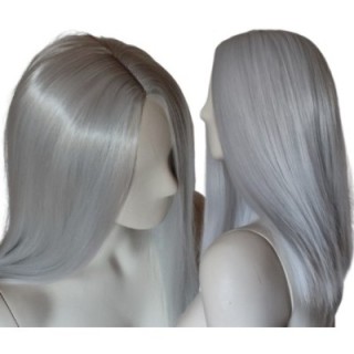 Peruka srebrna szara siwa longbob bez grzywki cosplay do ramion PK162