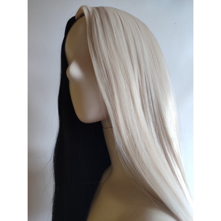 Peruka pół na pół czarna blond dwukolorowa bez grzywki biała PK097