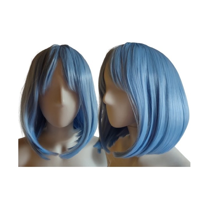Peruka bob do ramion błękitna niebieska z grzywką cosplay PK113