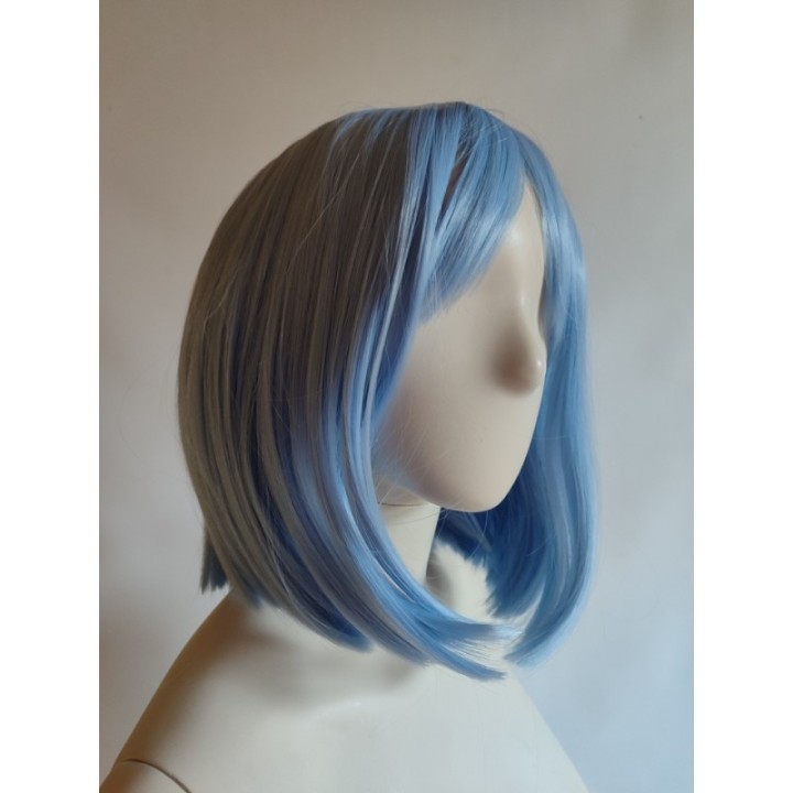 Peruka bob do ramion błękitna niebieska z grzywką cosplay PK113