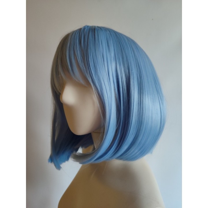 Peruka bob do ramion błękitna niebieska z grzywką cosplay PK113