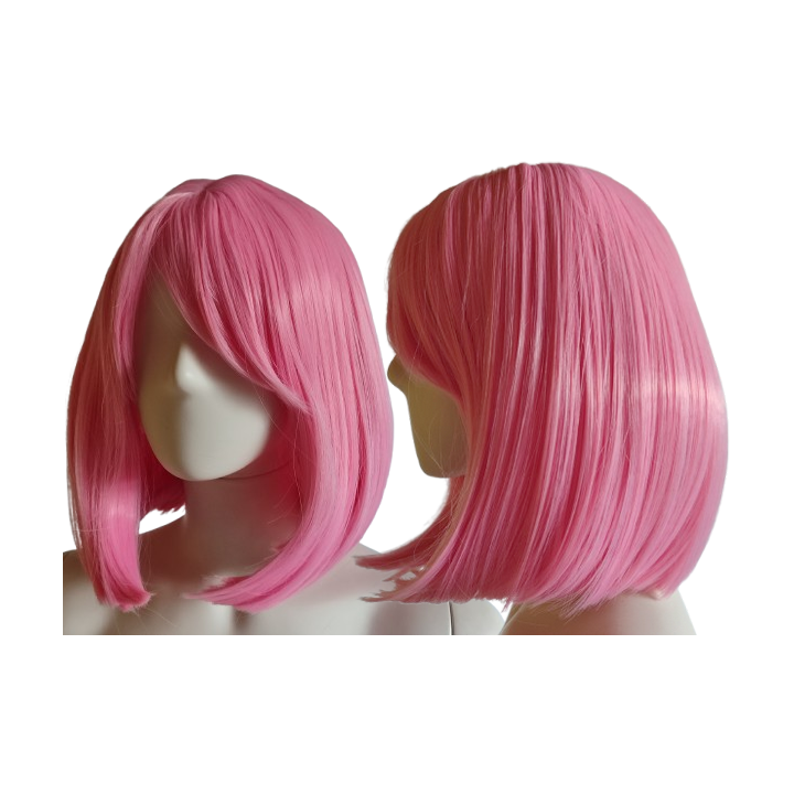 Peruka bob do ramion różowa jasny róż z grzywką cosplay PK114