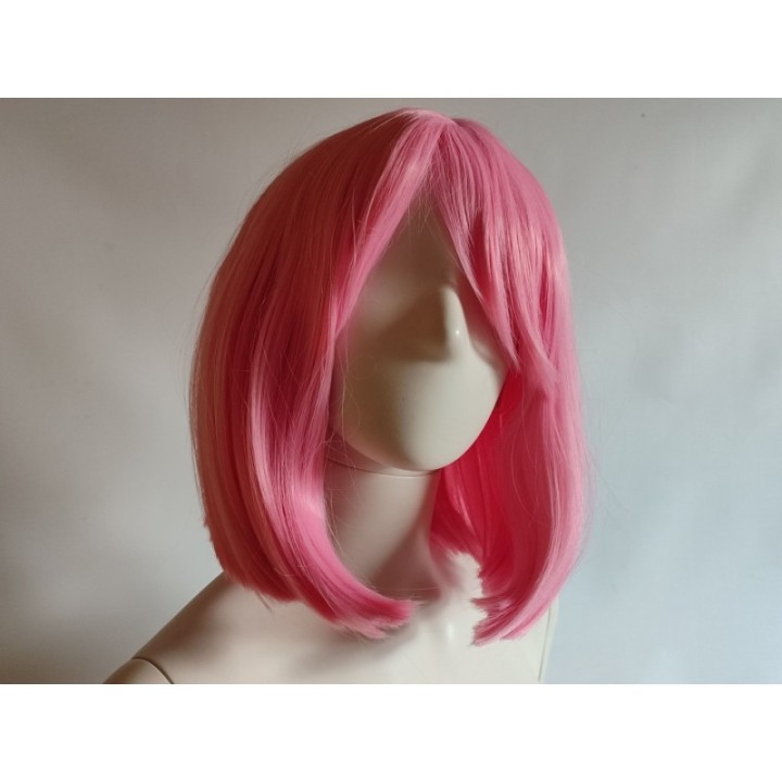 Peruka bob do ramion różowa jasny róż z grzywką cosplay PK114