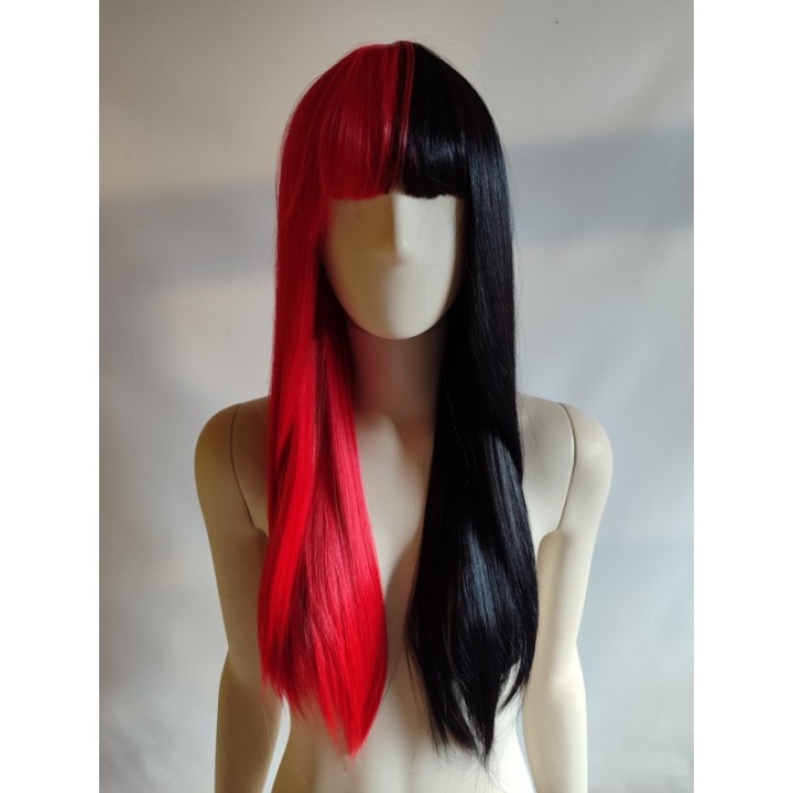 Peruka czarno czerwona dwukolorowa nu goth z prostą grzywką Harley Quinn PK170