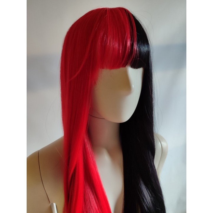 Peruka czarno czerwona dwukolorowa nu goth z prostą grzywką Harley Quinn PK170
