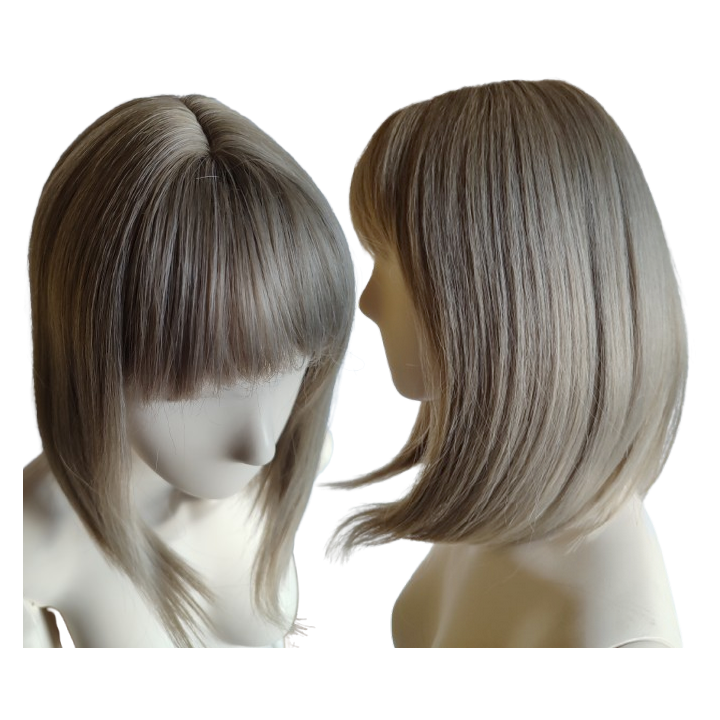 Peruka naturalny popielaty ciemny blond bob z grzywką do ramion PK115