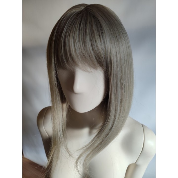 Peruka naturalny popielaty ciemny blond bob z grzywką do ramion PK115