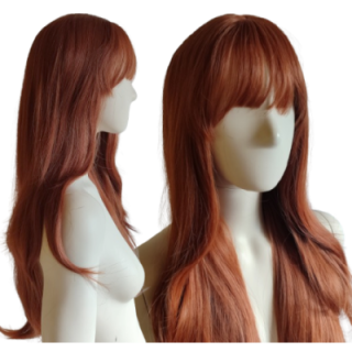 Peruka ciepły złoty brąz z prostą grzywką długa PK171