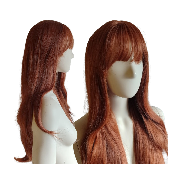 Peruka ciepły złoty brąz z prostą grzywką długa PK171