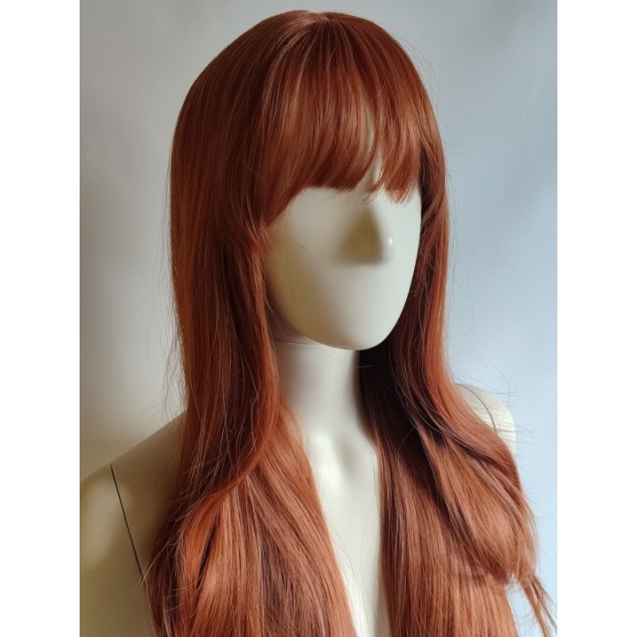 Peruka ciepły złoty brąz z prostą grzywką długa PK171