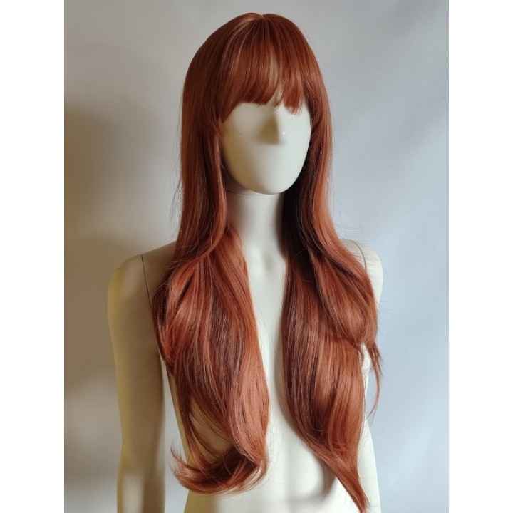 Peruka ciepły złoty brąz z prostą grzywką długa PK171