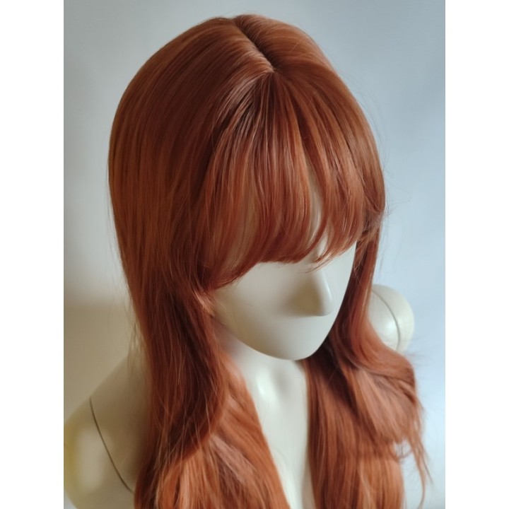 Peruka ciepły złoty brąz z prostą grzywką długa PK171