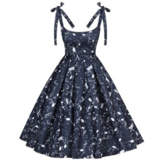 Sukienka granatowa muzyczna w nuty nutki pin up BARBIE