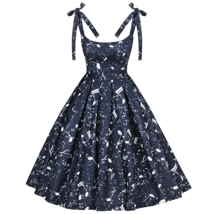 Sukienka granatowa muzyczna w nuty nutki pin up BARBIE