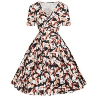 Sukienka pin up muzyczna w skrzypce róże czarno biała MONA