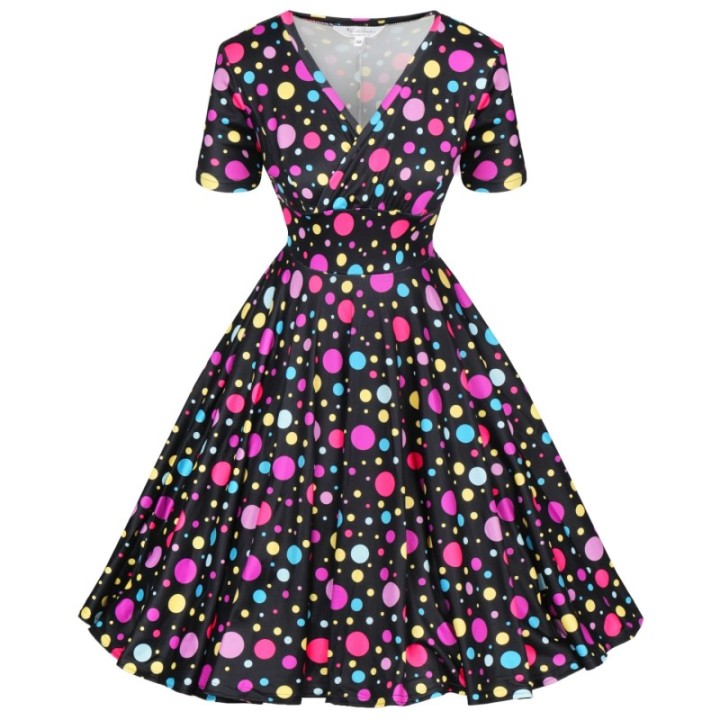 Sukienka pin up w kolorowe grochy groszki kropki retro lata 60 MONA