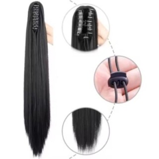 Czarna kitka dopinana kucyk czarna na spince 55cm gęsta proste włosy