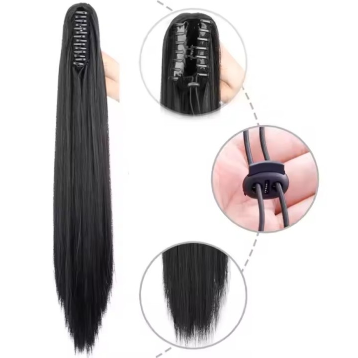 Czarna kitka dopinana kucyk czarna na spince 55cm gęsta proste włosy