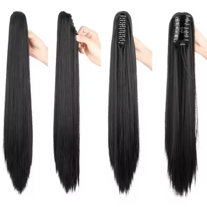 Czarna kitka dopinana kucyk czarna na spince 55cm gęsta proste włosy