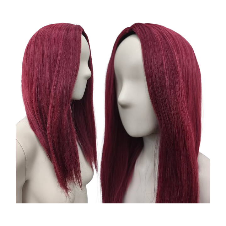 Peruka bordowa longbob do ramion bez grzywki cosplay czerwona PK164