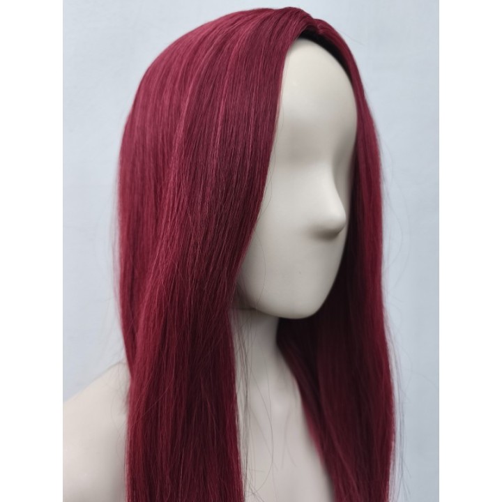 Peruka bordowa longbob do ramion bez grzywki cosplay czerwona PK164