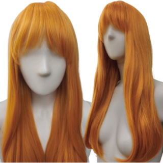 Peruka ruda jasnoruda z prostą grzywką przedziałkiem długa PK173