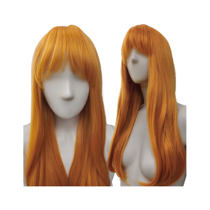 Peruka ruda jasnoruda z prostą grzywką przedziałkiem długa PK173