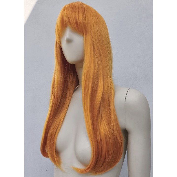 Peruka ruda jasnoruda z prostą grzywką przedziałkiem długa PK173