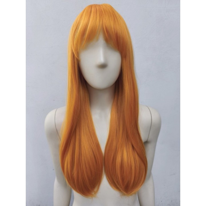 Peruka ruda jasnoruda z prostą grzywką przedziałkiem długa PK173