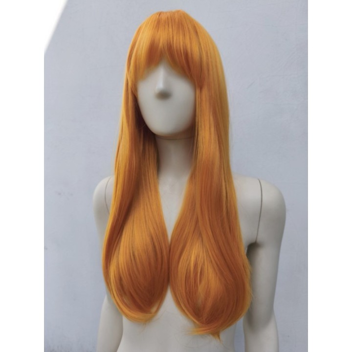 Peruka ruda jasnoruda z prostą grzywką przedziałkiem długa PK173