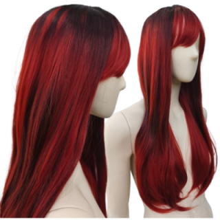 Peruka bordowa czerwono czarna z prostą grzywką bordowa PK172