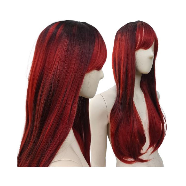 Peruka bordowa czerwono czarna z prostą grzywką bordowa PK172