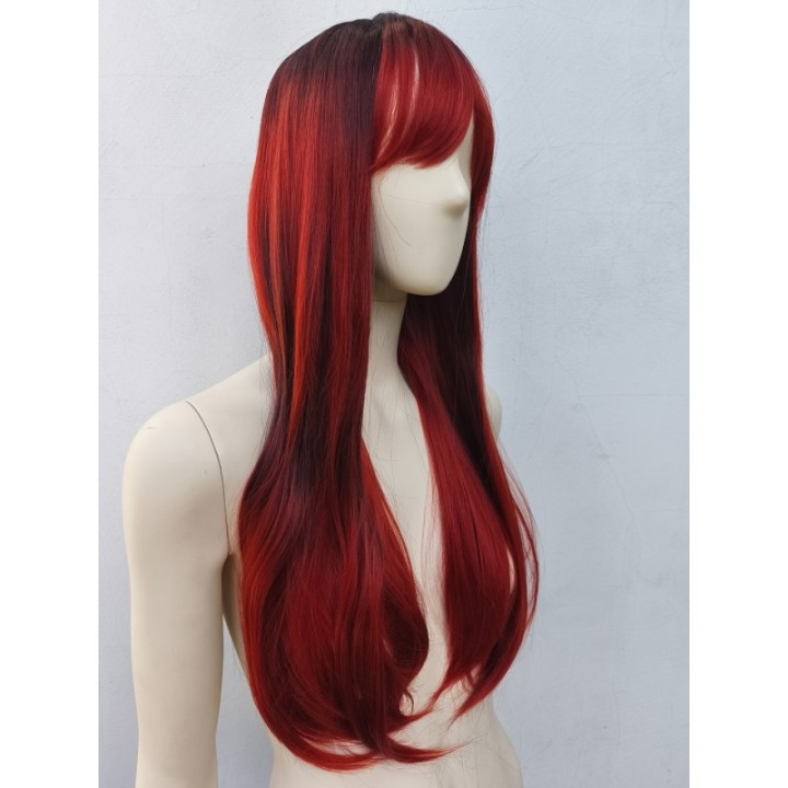Peruka bordowa czerwono czarna z prostą grzywką bordowa PK172