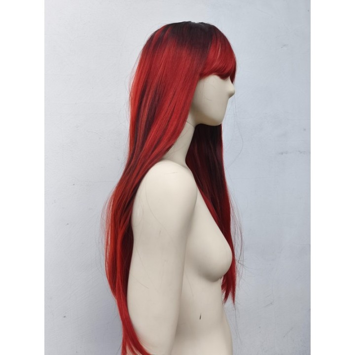 Peruka bordowa czerwono czarna z prostą grzywką bordowa PK172