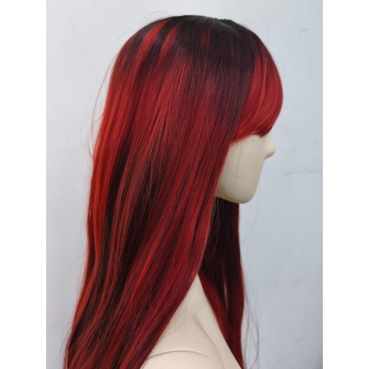 Peruka bordowa czerwono czarna z prostą grzywką bordowa PK172