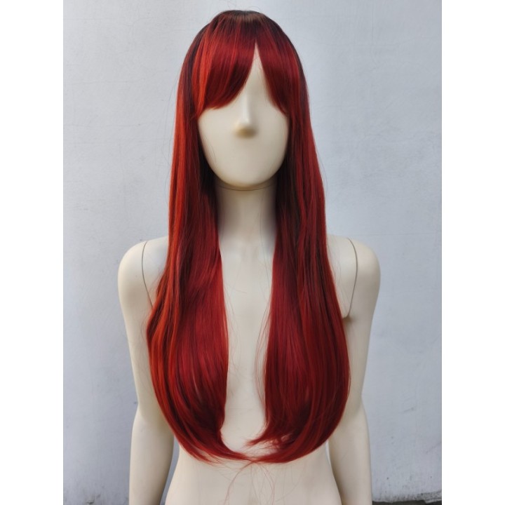 Peruka bordowa czerwono czarna z prostą grzywką bordowa PK172