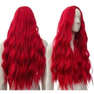 Peruka czerwona długa loki fale bez grzywki kręcone włosy PK057