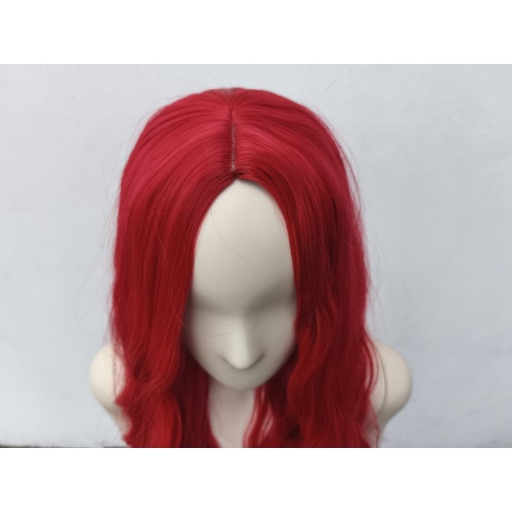 Peruka czerwona długa loki fale bez grzywki kręcone włosy PK057