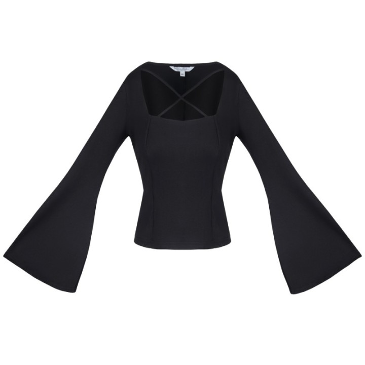 Bluzka czarna z szerokimi rękawami flare alternatywna gotycka SOL