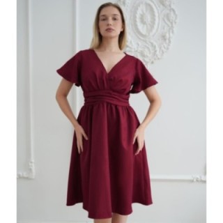 Sukienka BORDOWA wiśniowa midi z kopertowym dekoltem brokatowa elegancka