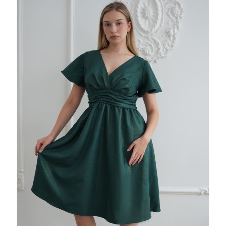 Sukienka BUTELKOWA ZIELEŃ zielona midi brokatowa błyszcząca kopertowa