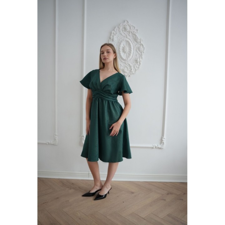 Sukienka BUTELKOWA ZIELEŃ zielona midi brokatowa błyszcząca kopertowa