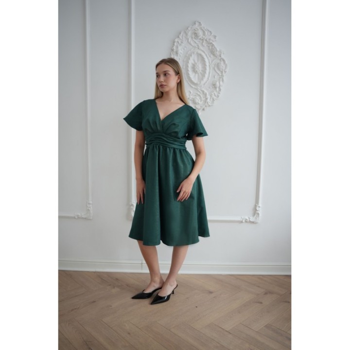 Sukienka BUTELKOWA ZIELEŃ zielona midi brokatowa błyszcząca kopertowa