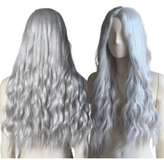 Peruka bez grzywki ombre szara siwa loki fale PK058