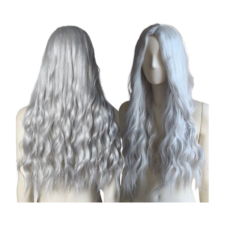 Peruka bez grzywki ombre szara siwa loki fale PK058