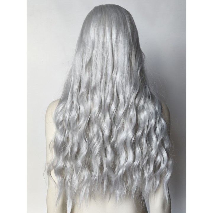 Peruka bez grzywki ombre szara siwa loki fale PK058
