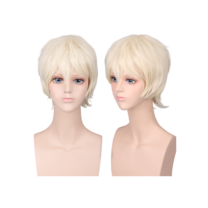 Peruka krótka gęsta platynowy jasny blond męska termoodporna cosplay PK034