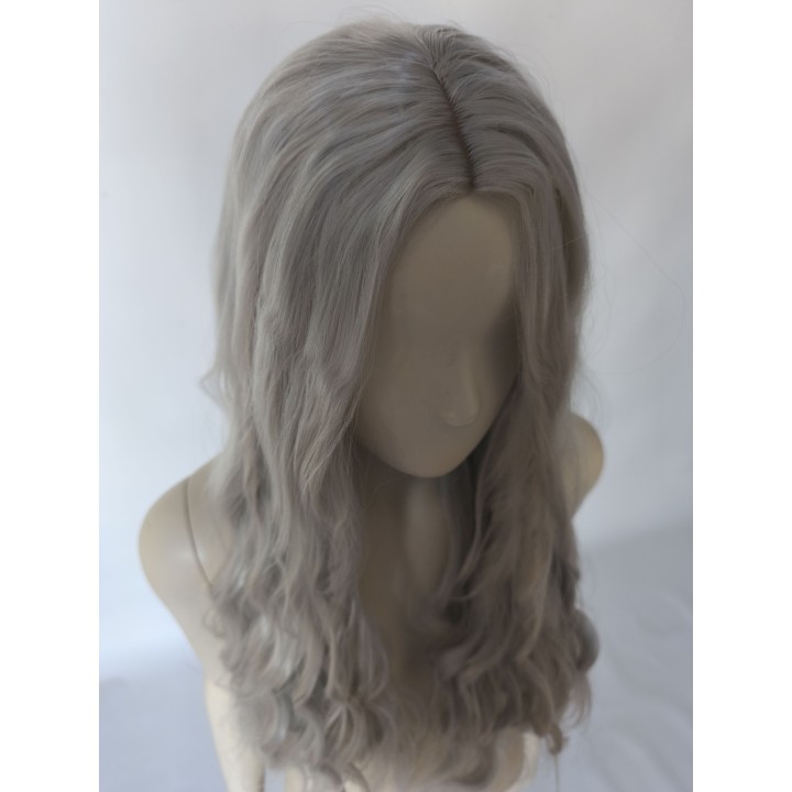 Peruka bez grzywki ombre szara siwa loki fale PK058