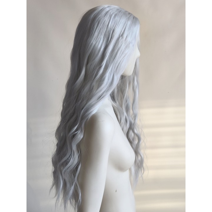 Peruka bez grzywki ombre szara siwa loki fale PK058
